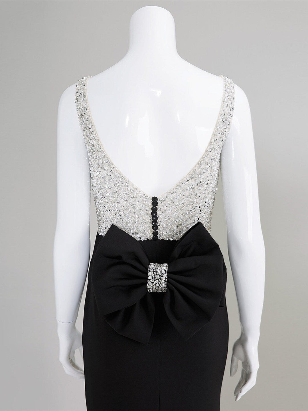 Robe de Soirée Sirène/Trompette à Col Rond et Traîne Courte avec Nœud(S) et Perles