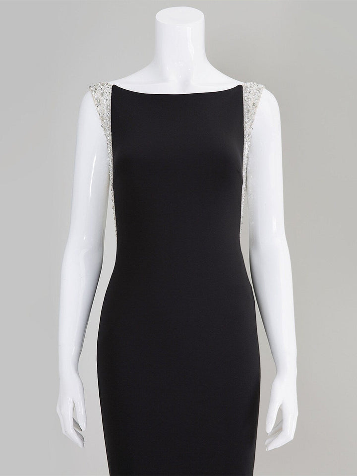 Robe de Soirée Sirène/Trompette à Col Rond et Traîne Courte avec Nœud(S) et Perles