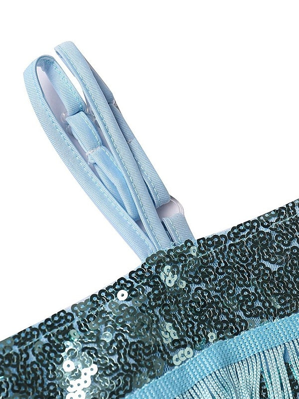 Robe Vintage Trapèze/Princesse Sans Manches, Longueur Genou, Sans Bretelles, avec Paillettes et Franges à Pampilles