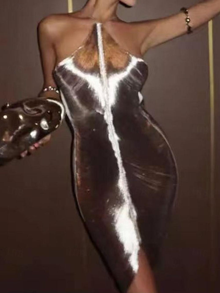 Robe Vintage Asymétrique Sans Manches à Col Licou et Coupe Princesse