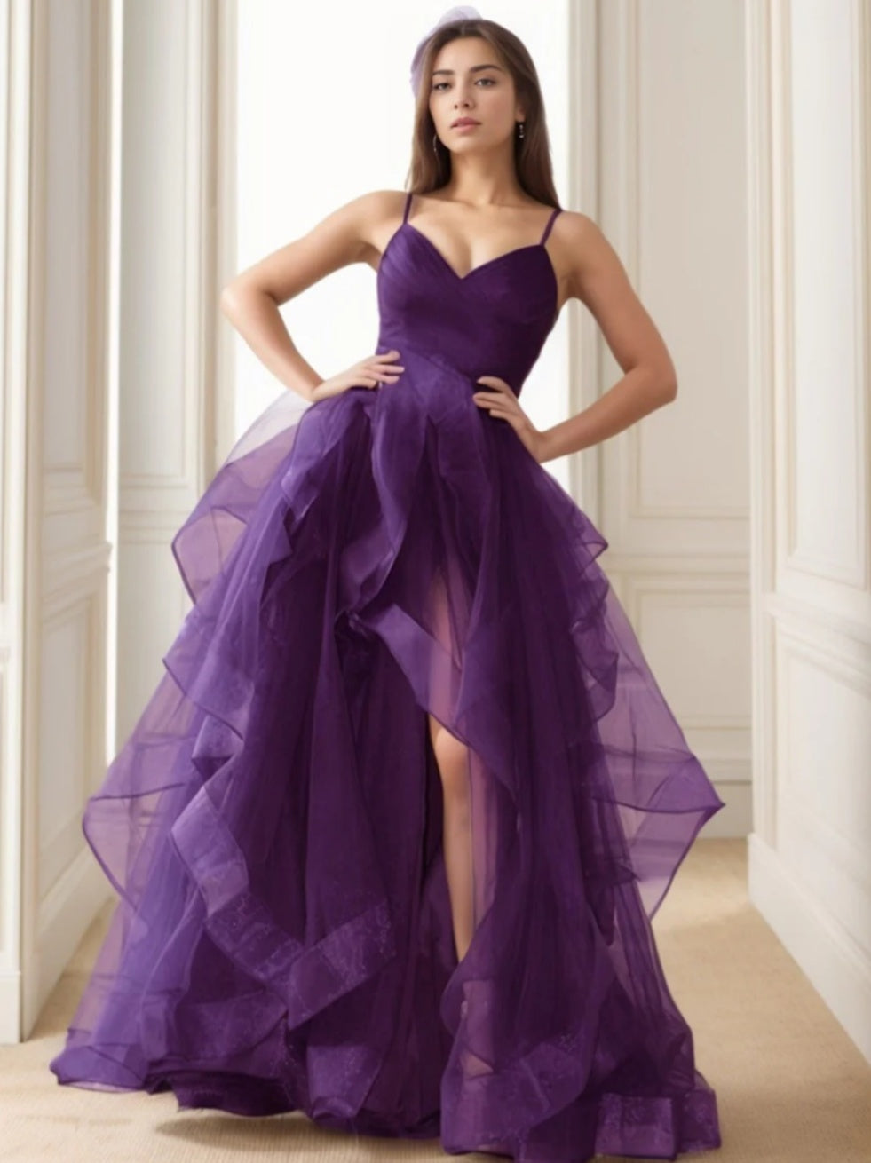 Robe de Soirée Asymétrique à Bretelles Spaghetti de Forme A/Princesse