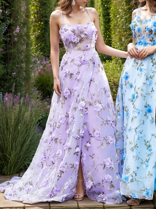 Robe de Soirée Fleurie Coupe A-Line/Princess à Traîne Courte/Pinceau