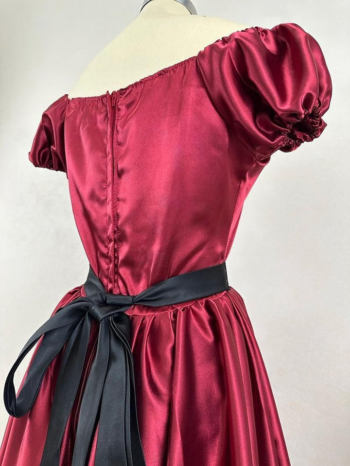 Robe de Bal à Manches Courtes et Col Rond, Longueur Thé, Style Vintage, avec Nœud