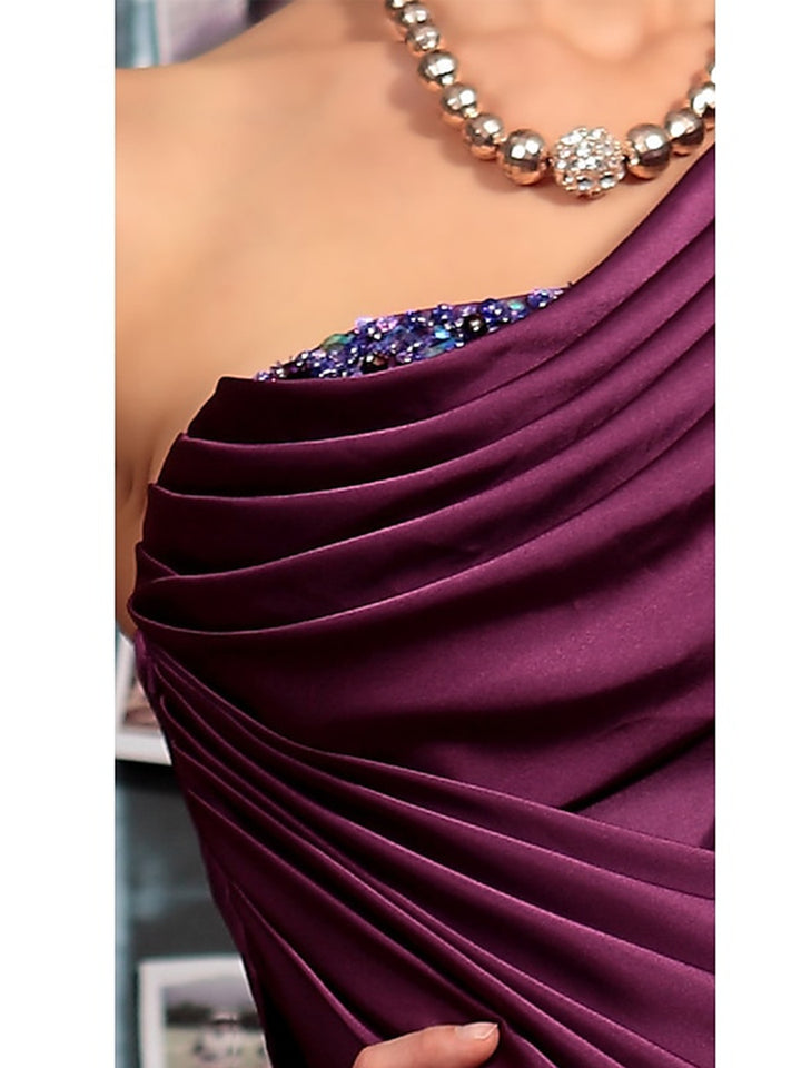 Robe Fourreau Asymétrique Sans Manches, Longueur Au Sol, pour Mère de la Mariée, avec Plis et Cristaux Drapés