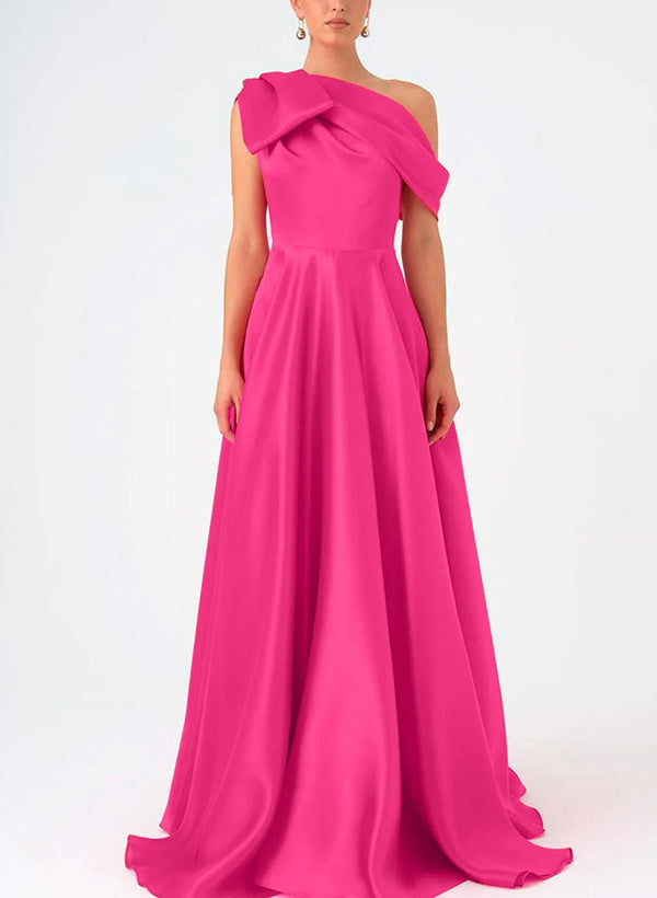 Robe de Bal de la Mère de la Mariée en Satin Sans Manches, Coupe A-Line, Asymétrique, Longueur Au Sol, avec Nœud(S)
