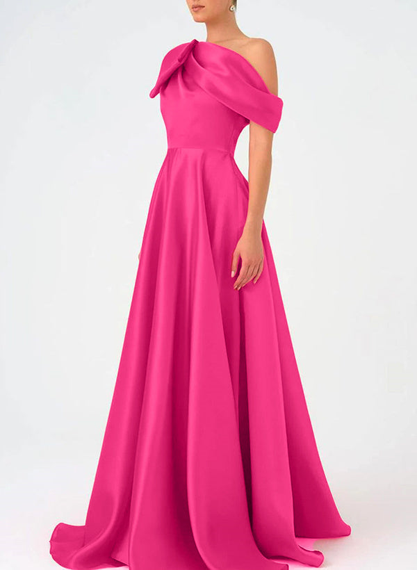 Robe de Bal de la Mère de la Mariée en Satin Sans Manches, Coupe A-Line, Asymétrique, Longueur Au Sol, avec Nœud(S)