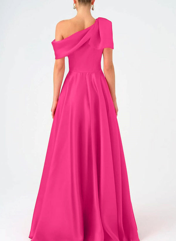 Robe de Bal de la Mère de la Mariée en Satin Sans Manches, Coupe A-Line, Asymétrique, Longueur Au Sol, avec Nœud(S)