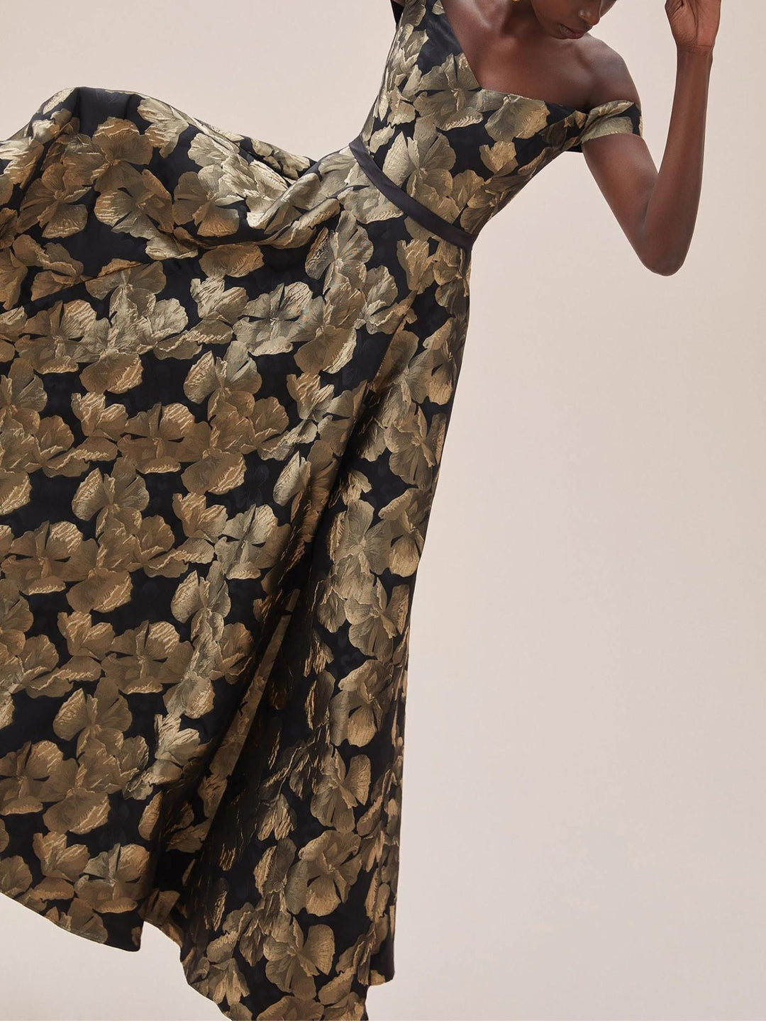 Robe de Soirée Trapèze/Princesse à Épaules Dénudées et Manches Courtes, Longueur Au Sol, avec Imprimé Floral