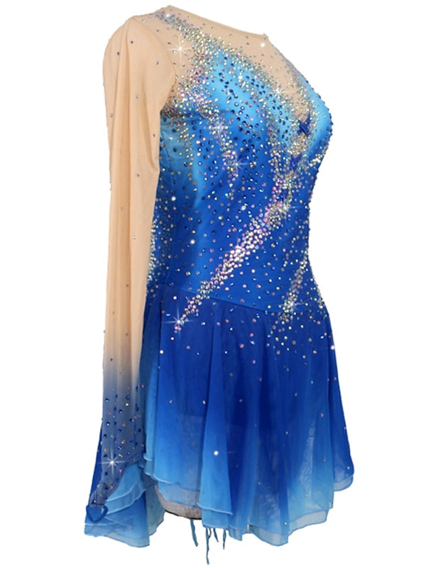 Robe de Patinage Artistique pour Femmes et Filles, Robe de Patinage à Manches Longues Faite à la Main