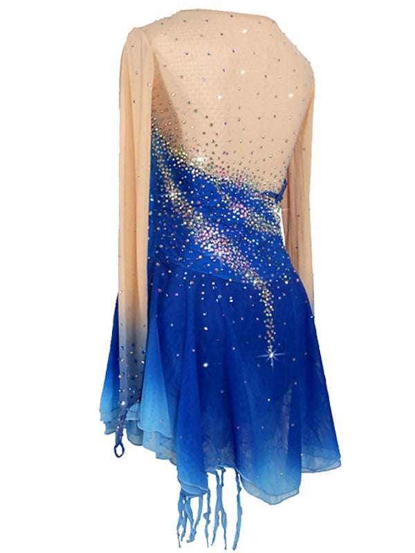 Robe de Patinage Artistique pour Femmes et Filles, Robe de Patinage à Manches Longues Faite à la Main