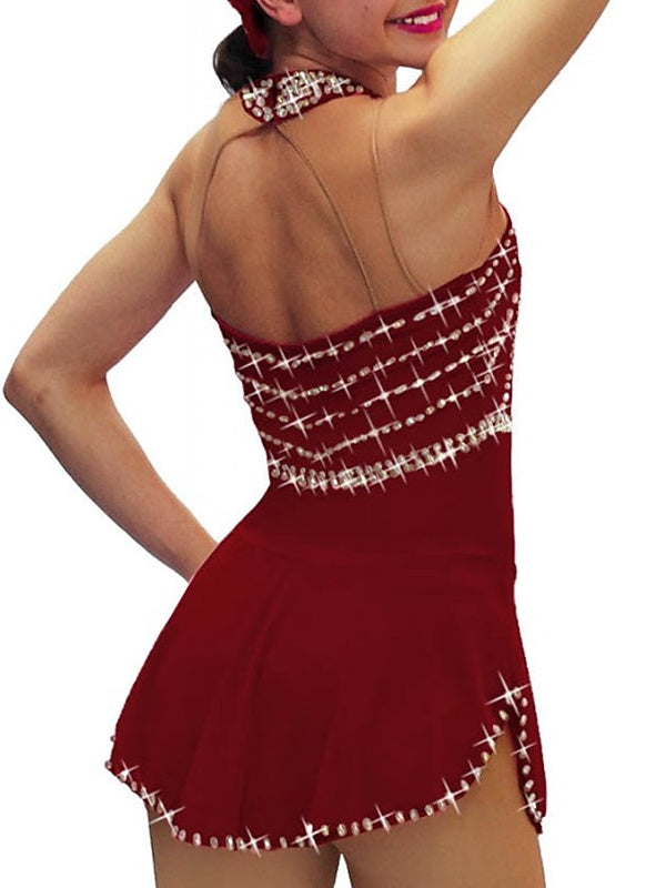 Robe de Patinage Artistique pour Femmes et Filles, Robe de Patinage Sur Glace à Licou