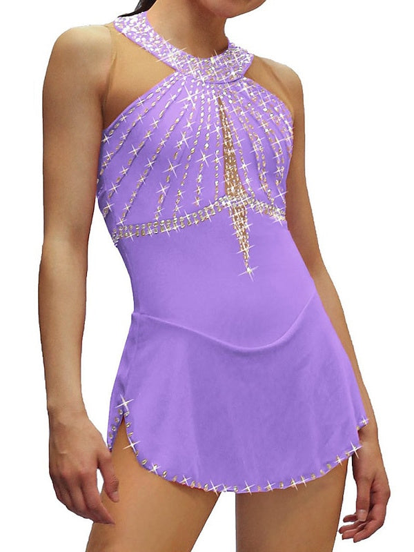 Robe de Patinage Artistique pour Femmes et Filles, Robe de Patinage Sur Glace à Licou