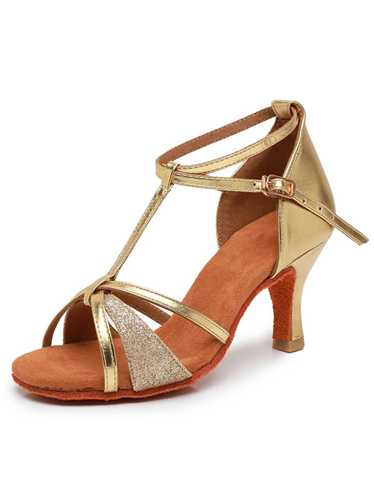 Chaussures de Danse pour Femmes, Chaussures Latines à Talons Hauts et Bout Ouvert avec Boucle à Paillettes Scintillantes et Strass