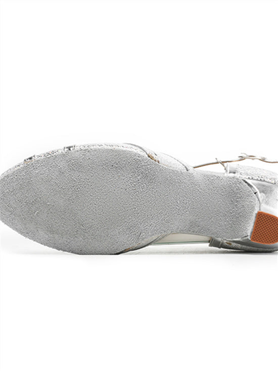 Chaussures de Danse pour Femmes Chaussures de Mariée à Talon Bas et Bout Rond en Strass