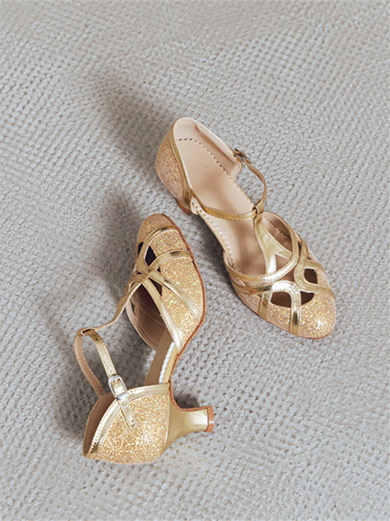 Chaussures de Danse pour Femmes Chaussures de Mariée à Talon Bas et Bout Rond en Strass