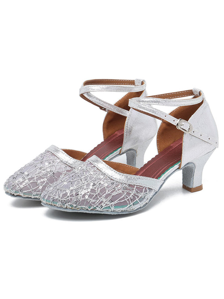 Chaussures de Danse pour Femmes avec Boucle en Strass, Talon Bas, Bout Rond, Chaussures de Fête