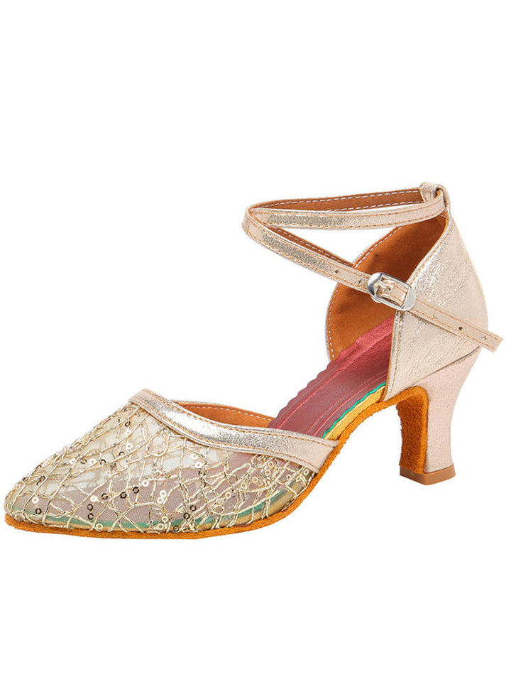 Chaussures de Danse pour Femmes avec Boucle en Strass, Talon Bas, Bout Rond, Chaussures de Fête
