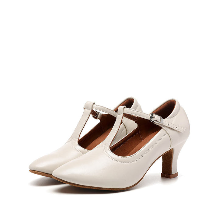 Chaussures de Danse pour Femmes, Chaussures de Danse Latine à Bout Fermé et à Talon Bas avec Bride en T