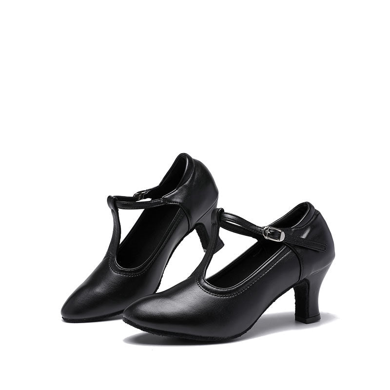 Chaussures de Danse pour Femmes, Chaussures de Danse Latine à Bout Fermé et à Talon Bas avec Bride en T