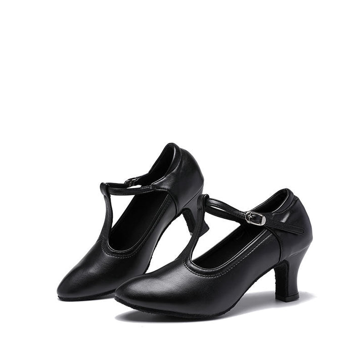 Chaussures de Danse pour Femmes, Chaussures de Danse Latine à Bout Fermé et à Talon Bas avec Bride en T