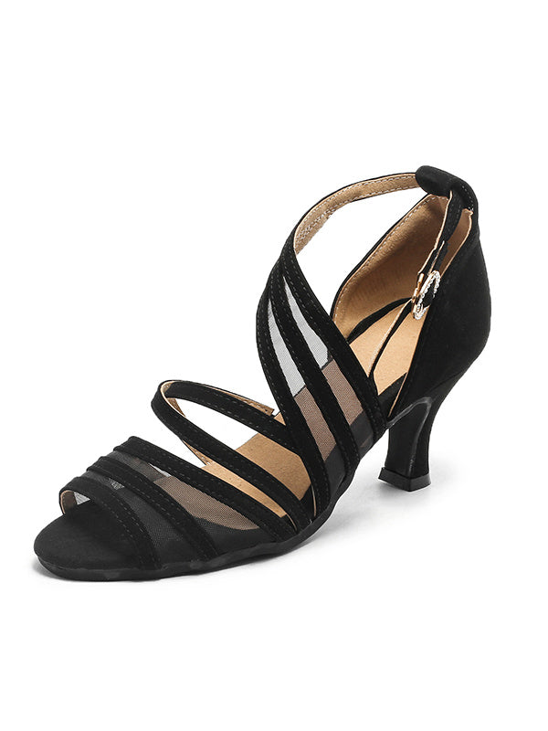 Chaussures de Danse pour Femmes, Bride à la Cheville, Talon, Bout Ouvert, Chaussures de Danse Latine Sociale