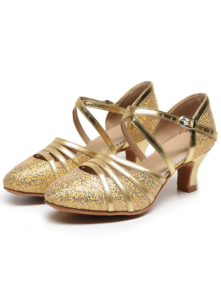 Chaussures de Danse pour Femmes Chaussures de Danse Latine à Boucle et Bout Fermé à Talon Bas