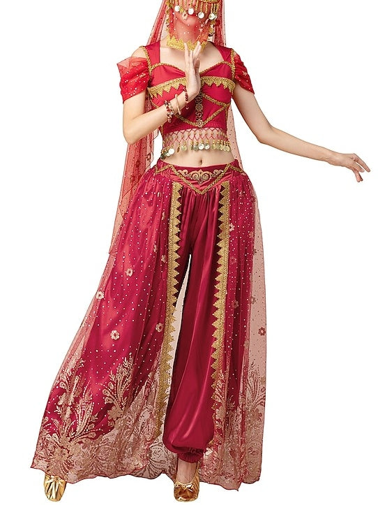 Haut de Danse Du Ventre à Manches Courtes en Cuivre pour Femme