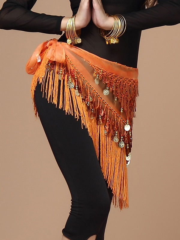 Foulards de Hanche de Danse Du Ventre pour Femmes, Décorations de Noël en Mousseline de Soie avec Pièces D'Or