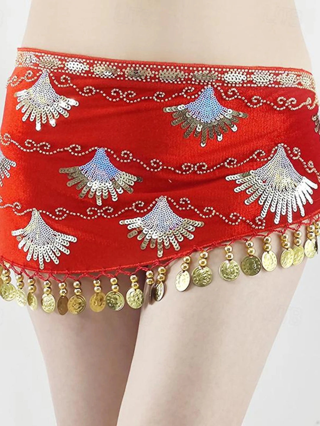 Ceinture de Danse Du Ventre en Or avec Épissure de Pièces de Monnaie et Paillettes pour Femme, Entraînement de Performance en Polyester de Haute Qualité
