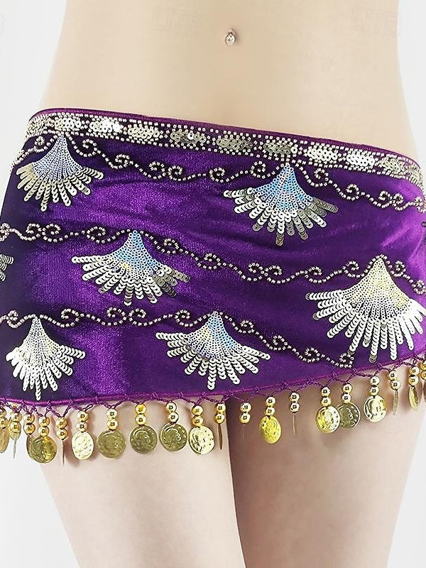 Ceinture de Danse Du Ventre en Or avec Épissure de Pièces de Monnaie et Paillettes pour Femme, Entraînement de Performance en Polyester de Haute Qualité