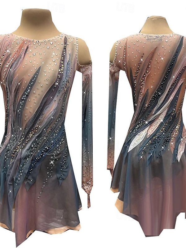 Robe de Patinage Artistique à Manches Longues pour Femmes et Filles