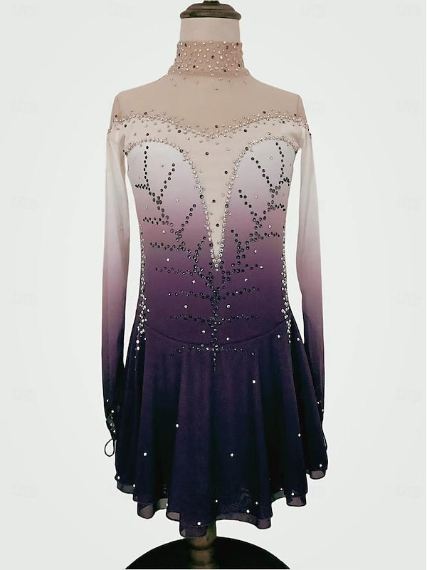 Robe de Patinage Artistique à Manches Longues pour Femmes et Filles