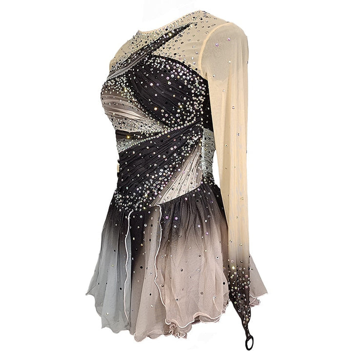 Robe de Patinage Artistique à Manches Longues pour Femmes et Filles, Tenue D'Entraînement Grise pour le Patinage Sur Glace
