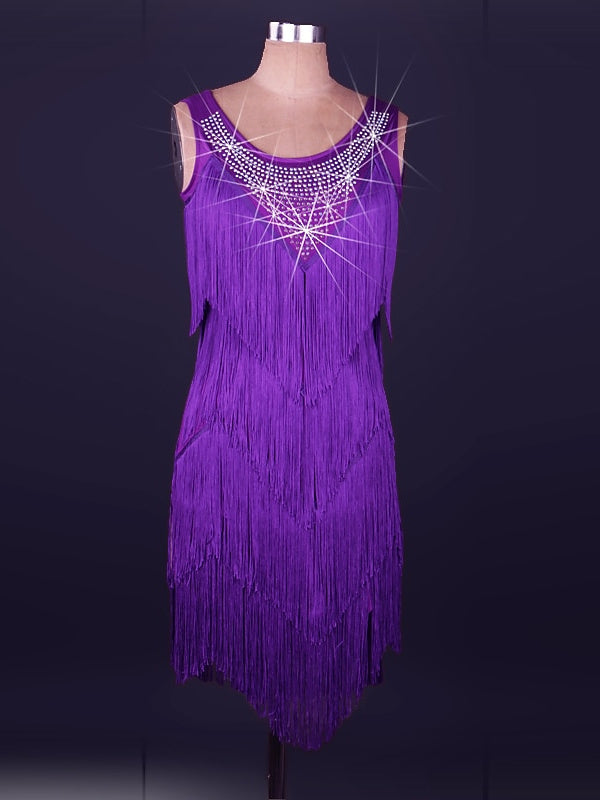 Robe De Danse Latine À Volants En Cristal/Strass Pour Femme, Sans Manches, En Élasthanne Et Dentelle