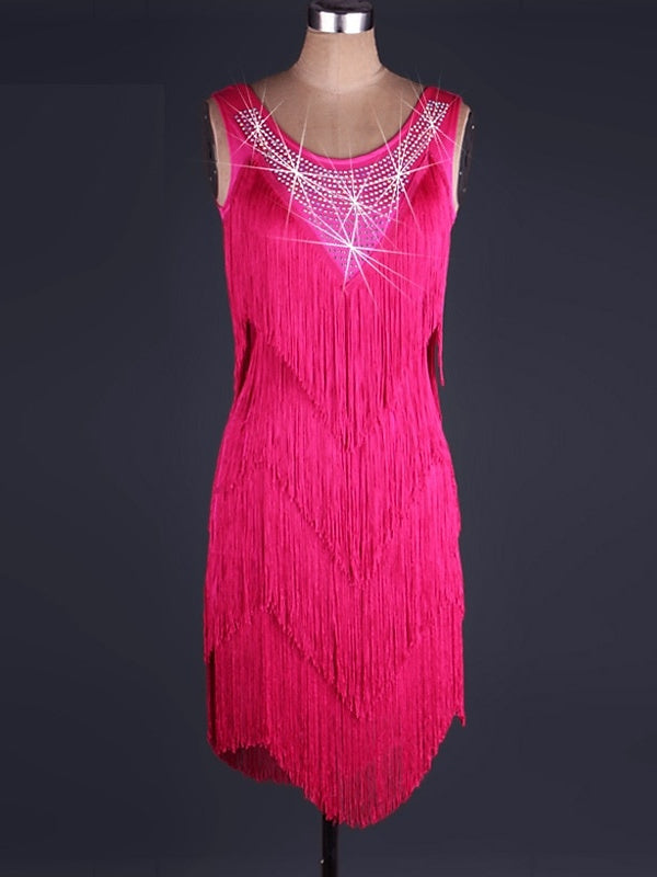 Robe De Danse Latine À Volants En Cristal/Strass Pour Femme, Sans Manches, En Élasthanne Et Dentelle