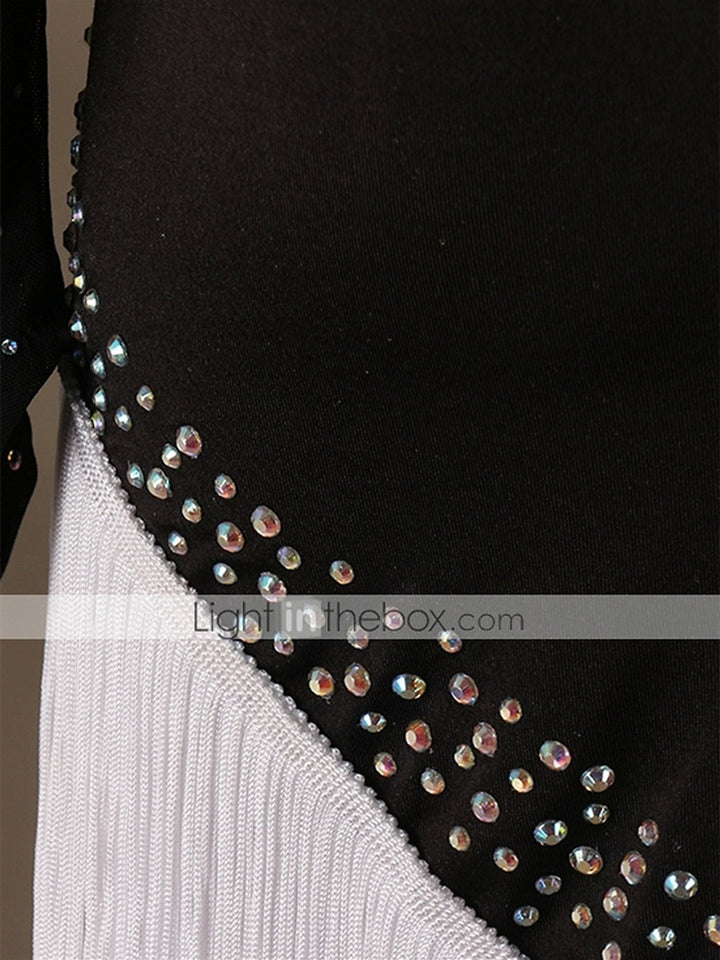 Robe de Danse Latine Cristaux / Strass Manches Longues Haute Spandex Tulle Femme鈥Ʀ® Entraînement