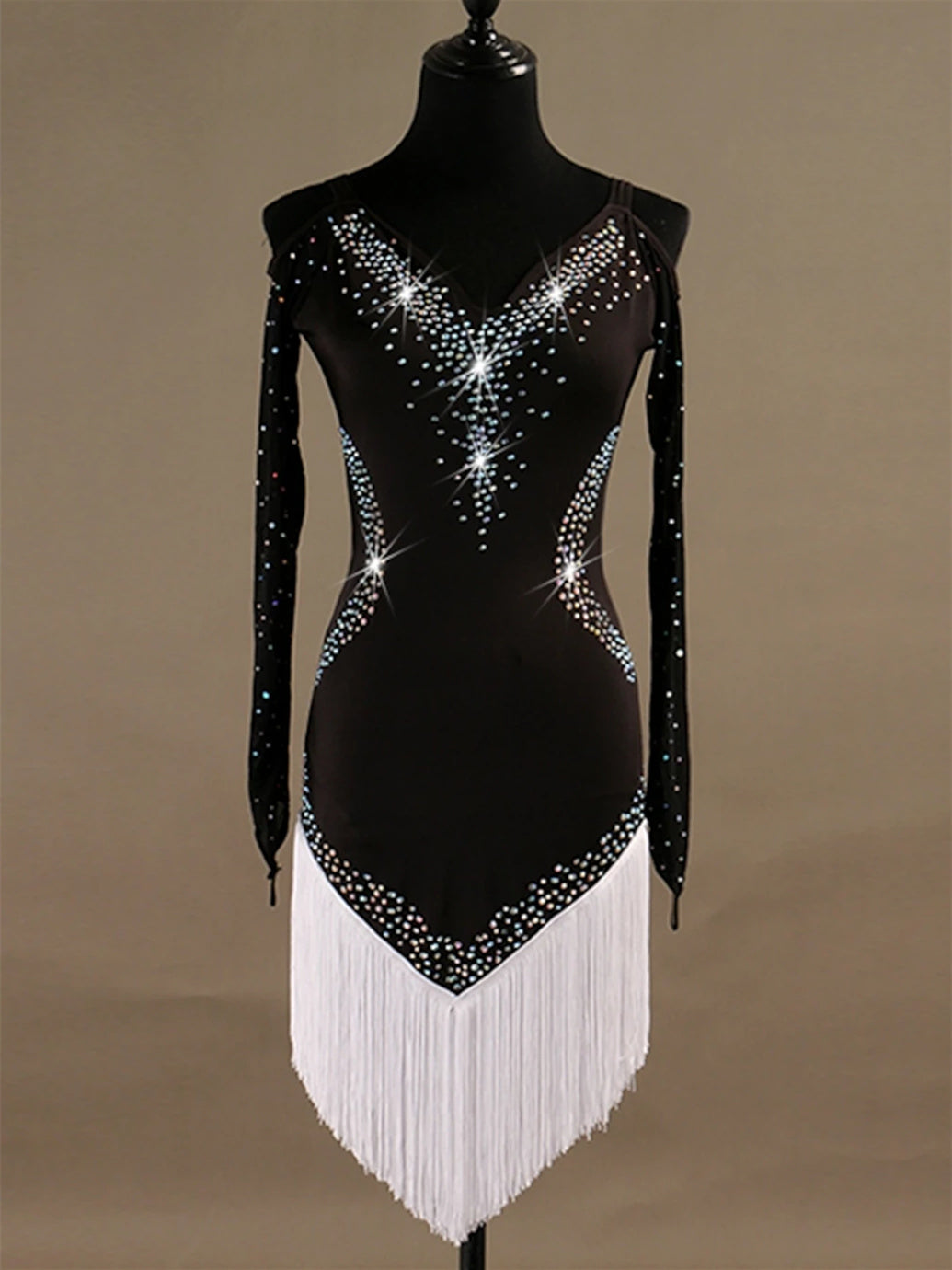 Robe de Danse Latine Cristaux / Strass Manches Longues Haute Spandex Tulle Femme鈥Ʀ® Entraînement