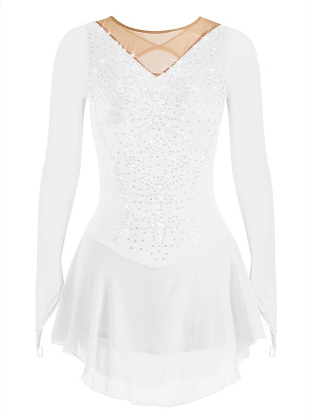 Robe de Patinage Artistique à Paillettes pour Femmes et Filles, Manches Longues, Robe de Danse de Patinage Sur Glace