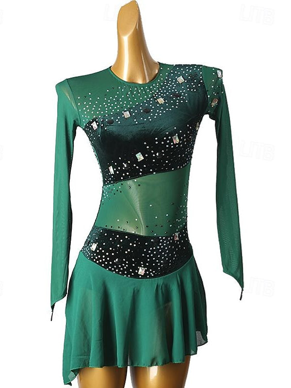 Robe de Patinage Artistique pour Femmes et Filles, en Maille Élasthanne, Haute Élasticité, Cristal/Strass, Vêtements de Danse, Robe de Patinage