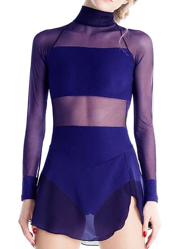 Robe de Patinage Artistique Vêtements de Danse Robe de Patinage Sur Glace à Manches Longues en Maille Élasthanne pour Femmes et Filles