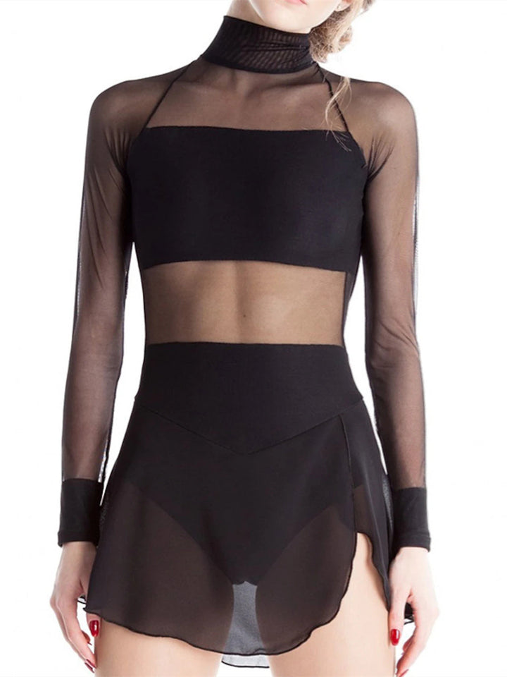 Robe de Patinage Artistique Vêtements de Danse Robe de Patinage Sur Glace à Manches Longues en Maille Élasthanne pour Femmes et Filles