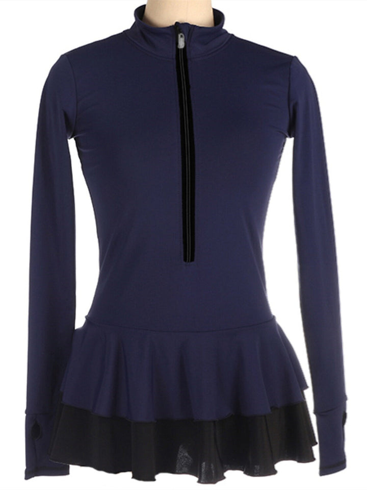 Haut de Patinage Artistique pour Femmes et Filles, Vêtements de Danse Sur Glace, Robe de Patinage, Robe de Patinage Sur Glace en Élasthanne avec Trou pour le Pouce