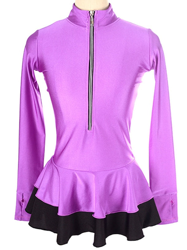 Haut de Patinage Artistique pour Femmes et Filles, Vêtements de Danse Sur Glace, Robe de Patinage, Robe de Patinage Sur Glace en Élasthanne avec Trou pour le Pouce