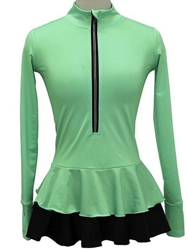 Haut de Patinage Artistique pour Femmes et Filles, Vêtements de Danse Sur Glace, Robe de Patinage, Robe de Patinage Sur Glace en Élasthanne avec Trou pour le Pouce