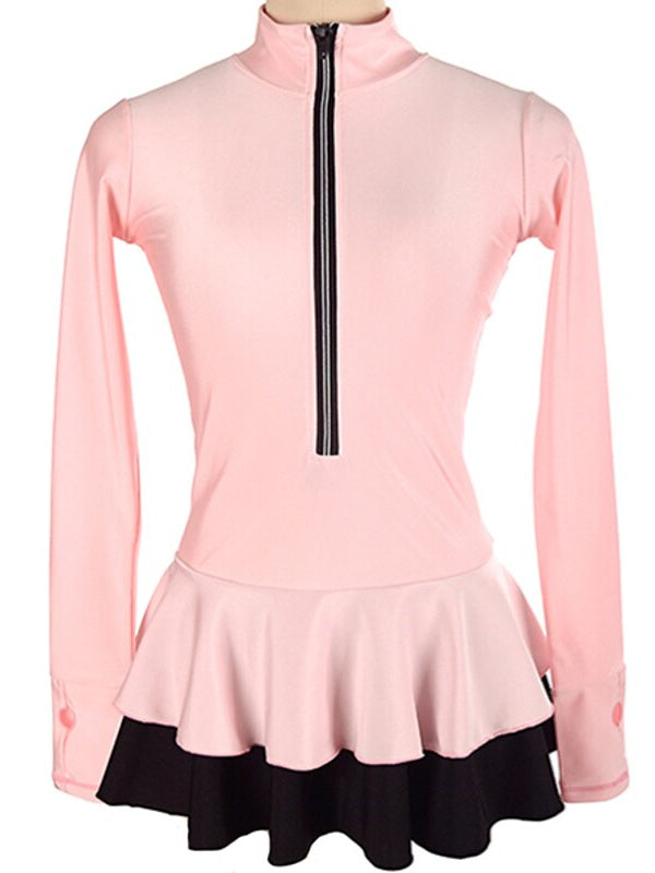 Haut de Patinage Artistique pour Femmes et Filles, Vêtements de Danse Sur Glace, Robe de Patinage, Robe de Patinage Sur Glace en Élasthanne avec Trou pour le Pouce