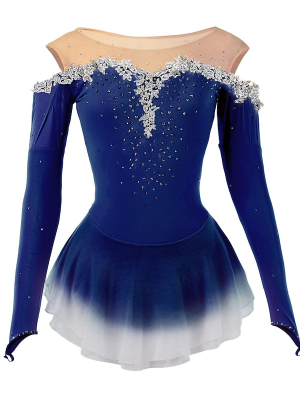 Robe de Patinage Artistique pour Femmes et Filles, Vêtements de Danse à Haute Élasticité, Robe de Patinage Sur Glace à Manches Longues