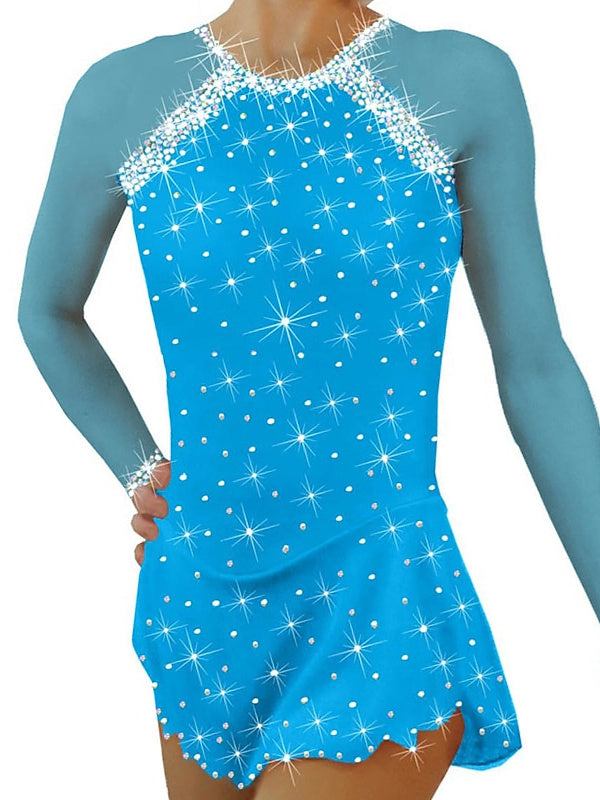 Robe de Patinage Artistique pour Femmes et Filles, en Maille de Glace, en Élasthanne, Cristal/Strass, Vêtements de Danse