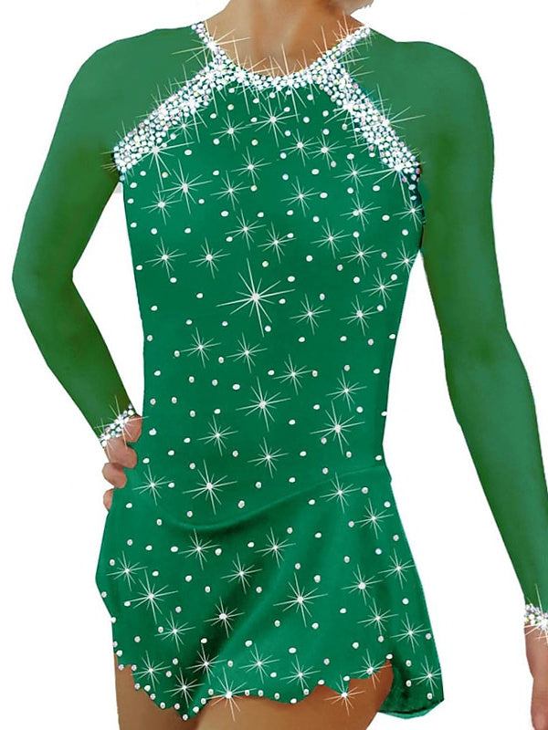 Robe de Patinage Artistique pour Femmes et Filles, en Maille de Glace, en Élasthanne, Cristal/Strass, Vêtements de Danse