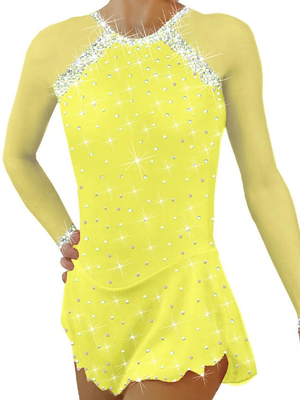 Robe de Patinage Artistique pour Femmes et Filles, en Maille de Glace, en Élasthanne, Cristal/Strass, Vêtements de Danse