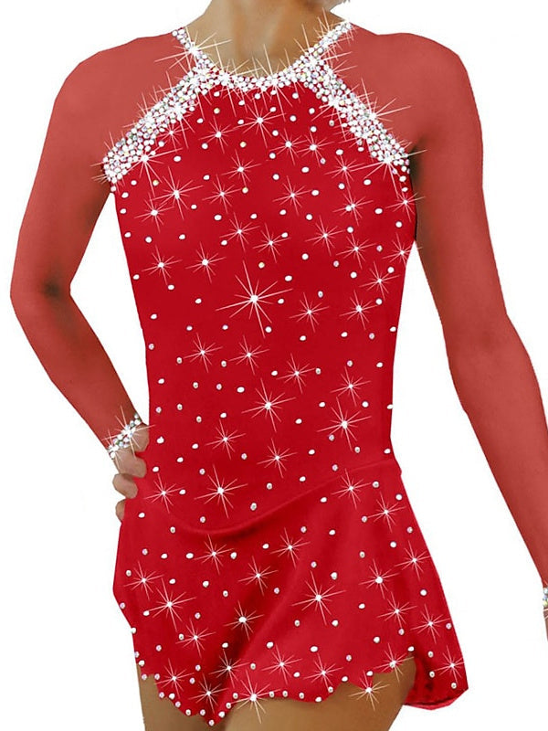 Robe de Patinage Artistique pour Femmes et Filles, en Maille de Glace, en Élasthanne, Cristal/Strass, Vêtements de Danse